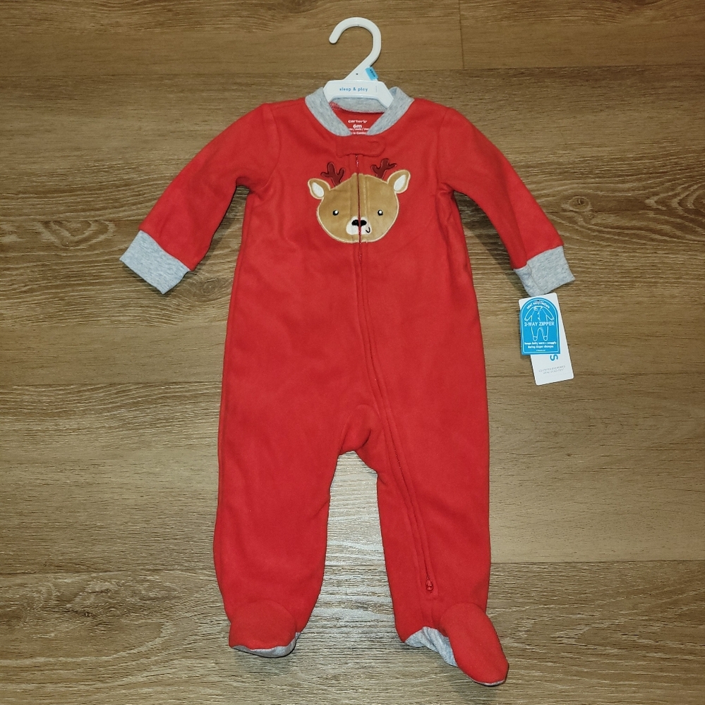 Carters 1-Piece Red Reindeer Sleeper Pajamas Size 6 Months New
